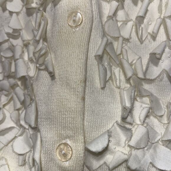 Down East Basic Womens Ruffle Front Ivory Cardigan L Feminine Cottage Twee Angel - Picture 4 of 11